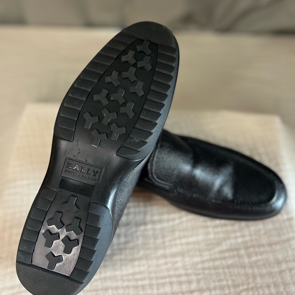 Bally MILS Mens Black Pebbled Leather Loafers Slip On Rubber Soles Sz 8.5D Swiss main image 11